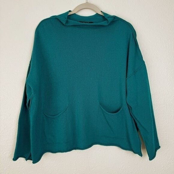 OZAI N KU Boxy front Pocket Sweater petrol turquoise pullover 8-10 wool cashmere - Picture 3 of 12